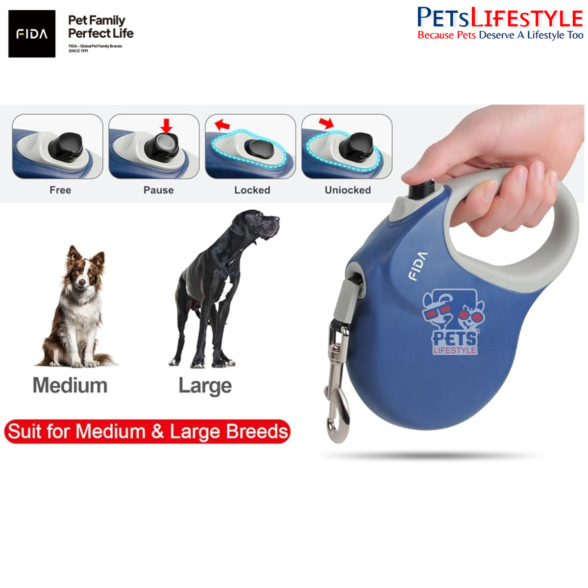 Retractable Dog Leash with Brake & Lock
